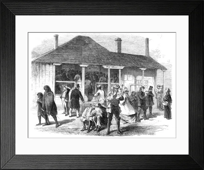Framed Print : The Post Office of Auckland, New Zealand: arrival of the Home Mails, 1864. Creator: Unknown. The Post Office of Auckland, New Zealand: arrival of the Home Mails, 1864. Creator: Unknown Framed Print : The Post Office of Auckland, New Zealand: arrival of the Home Mails, 1864. Creator: Unknown. The Post Office of Auckland, New Zealand: arrival of the Home Mails, 1864. Creator: Unknown