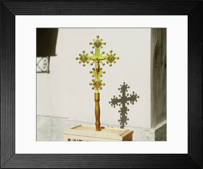 Framed Print : Altar cross with a rock crystal decoration; a gift from Emperor Alexander II. Borodino, 1911. Creator: Sergey Mikhaylovich Prokudin-Gorsky Framed Print : Altar cross with a rock crystal decoration; a gift from Emperor Alexander II. Borodino, 1911. Creator: Sergey Mikhaylovich Prokudin-Gorsky