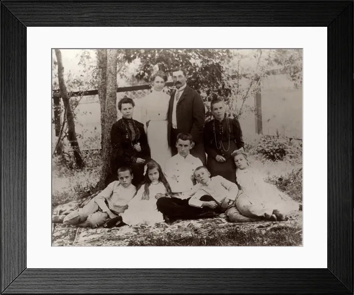 Framed Print : Briner Yuliy Ivanovich with his wife Natalya Iosifovna, sons Leonid, Boris, Felix, daughter... 1900 Creator: Unknown Framed Print : Briner Yuliy Ivanovich with his wife Natalya Iosifovna, sons Leonid, Boris, Felix, daughter... 1900 Creator: Unknown