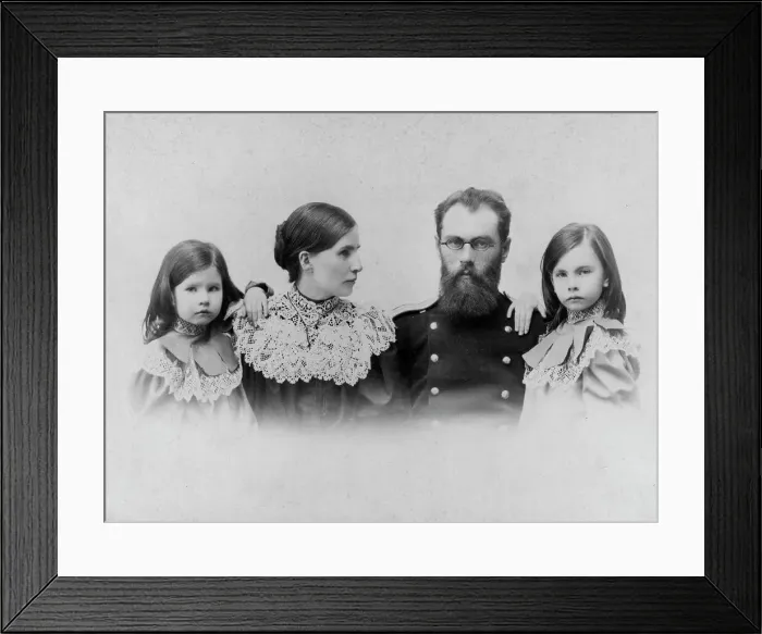Framed Print : Blagovidov Dmitry and Anna Timofeevna with their daughters Maria and Vera, 1900. Creator: Unknown Framed Print : Blagovidov Dmitry and Anna Timofeevna with their daughters Maria and Vera, 1900. Creator: Unknown