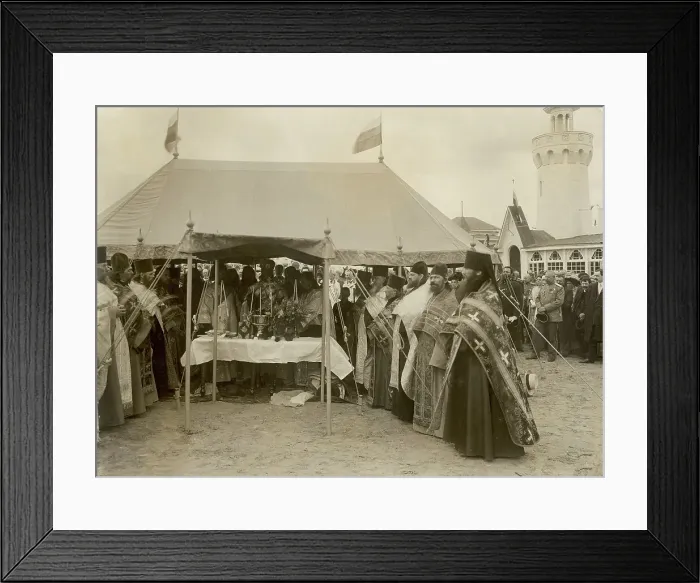 Framed Print : Prayer service before the opening of the exhibition, 1911. Creator: A. A. Antonov