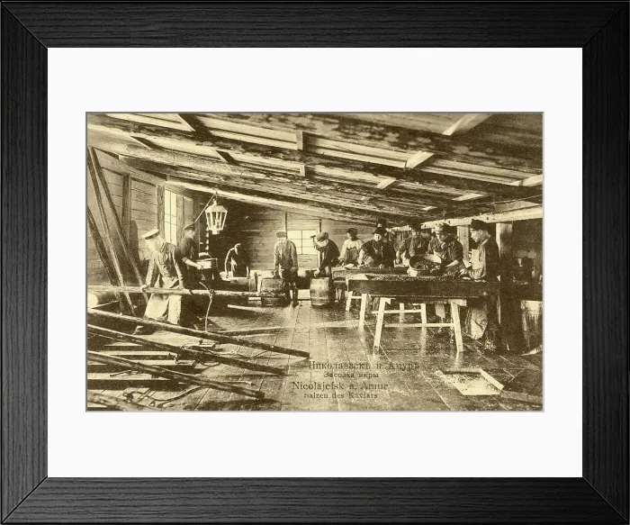 Framed Print : Nikolaevsk-on-Amur. Salting caviar, 1900. Creator: Unknown Framed Print : Nikolaevsk-on-Amur. Salting caviar, 1900. Creator: Unknown