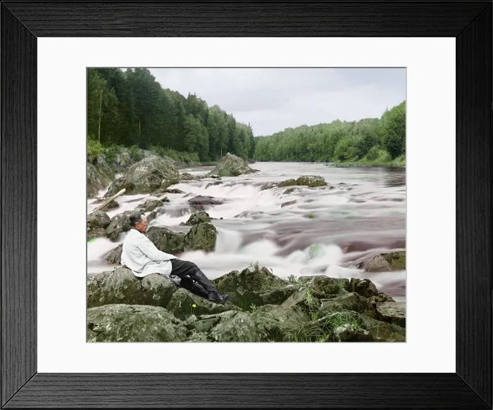 Framed Print : Study near the Kivach waterfall, Suna River, 1915. Creator: Sergey Mikhaylovich Prokudin-Gorsky Framed Print : Study near the Kivach waterfall, Suna River, 1915. Creator: Sergey Mikhaylovich Prokudin-Gorsky