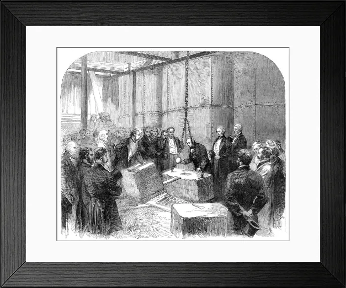 Framed Print : Laying the Foundation-Stone of the Thames Embankment at Whitehall Stairs, 1864. Creator: Unknown Framed Print : Laying the Foundation-Stone of the Thames Embankment at Whitehall Stairs, 1864. Creator: Unknown