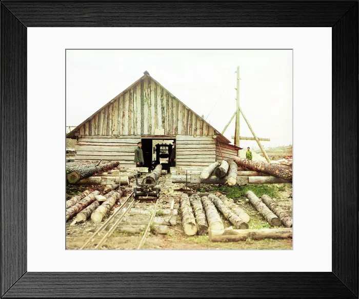 Framed Print : Sawmill, Oka River, 1912. Creator: Sergey Mikhaylovich Prokudin-Gorsky Framed Print : Sawmill, Oka River, 1912. Creator: Sergey Mikhaylovich Prokudin-Gorsky