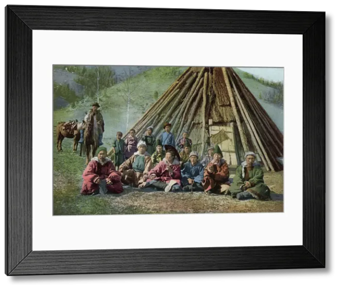 Framed Print : Group of Altai Beside a Dwelling (Chaadyr), Katun River Valley, 1911-1913. Creator: Sergei Ivanovich Borisov Framed Print : Group of Altai Beside a Dwelling (Chaadyr), Katun River Valley, 1911-1913. Creator: Sergei Ivanovich Borisov