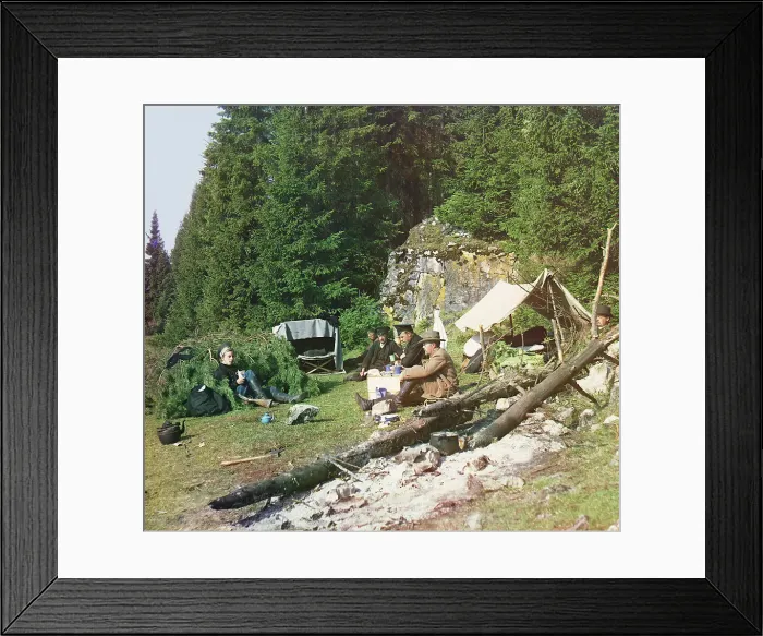 Framed Print : Night camp by a rock on the bank of the Chusovaya, 1912. Creator: Sergey Mikhaylovich Prokudin-Gorsky Framed Print : Night camp by a rock on the bank of the Chusovaya, 1912. Creator: Sergey Mikhaylovich Prokudin-Gorsky