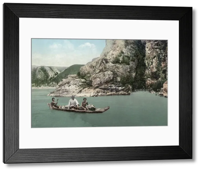 Framed Print : Crossing the Katun River on a Dugout Canoe near Dzhir-Bom, Above the Mouth of the Chui... 1911-13. Creator: Sergei Ivanovich Borisov
