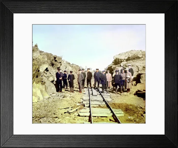 Framed Print : Group of railroad construction participants near the town of Kem, 1915. Creator: Sergey Mikhaylovich Prokudin-Gorsky Framed Print : Group of railroad construction participants near the town of Kem, 1915. Creator: Sergey Mikhaylovich Prokudin-Gorsky
