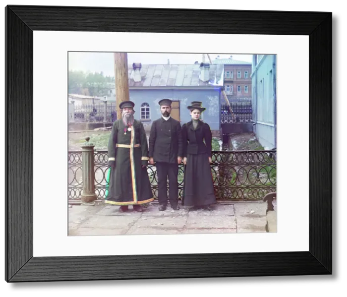 Framed Print : Three generations: A.P. Kalganov with son and granddaughter; the last two work in the shops... 1910 Creator: Sergey Mikhaylovich Prokudin-Gorsky Framed Print : Three generations: A.P. Kalganov with son and granddaughter; the last two work in the shops... 1910 Creator: Sergey Mikhaylovich Prokudin-Gorsky