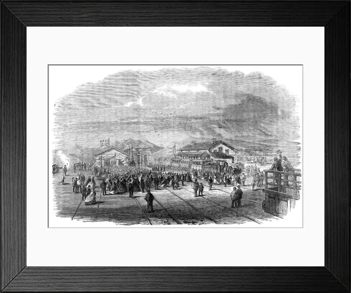 Framed Print : Opening of the Cape Town and Wellington Railway: arrival of the first train... 1864. Creator: Unknown Framed Print : Opening of the Cape Town and Wellington Railway: arrival of the first train... 1864. Creator: Unknown