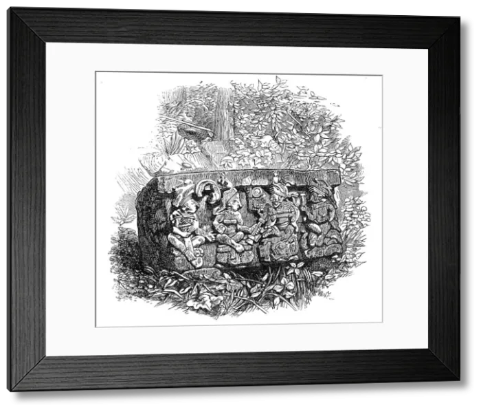 Framed Print : The Ruins of Copan, Central America: square stone with sides facing the points of the compass, 1864. Creator: Unknown Framed Print : The Ruins of Copan, Central America: square stone with sides facing the points of the compass, 1864. Creator: Unknown