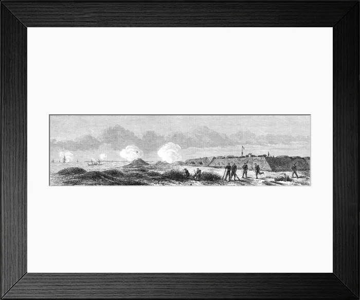 Framed Print : The War in America: Fort Fisher...the British steamer Hansa running the blockade... 1864. Creator: Mason Jackson Framed Print : The War in America: Fort Fisher...the British steamer Hansa running the blockade... 1864. Creator: Mason Jackson