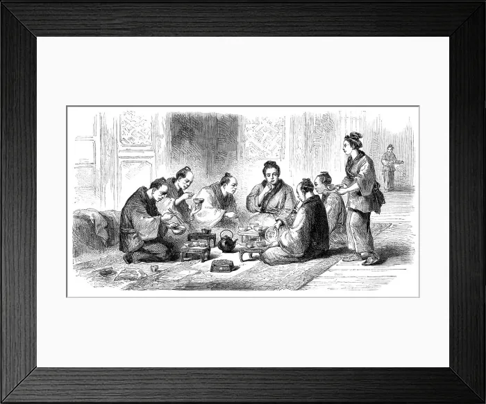 Framed Print : Japanese party at meals - from a sketch by our special artist, 1864. Creator: Unknown Framed Print : Japanese party at meals - from a sketch by our special artist, 1864. Creator: Unknown