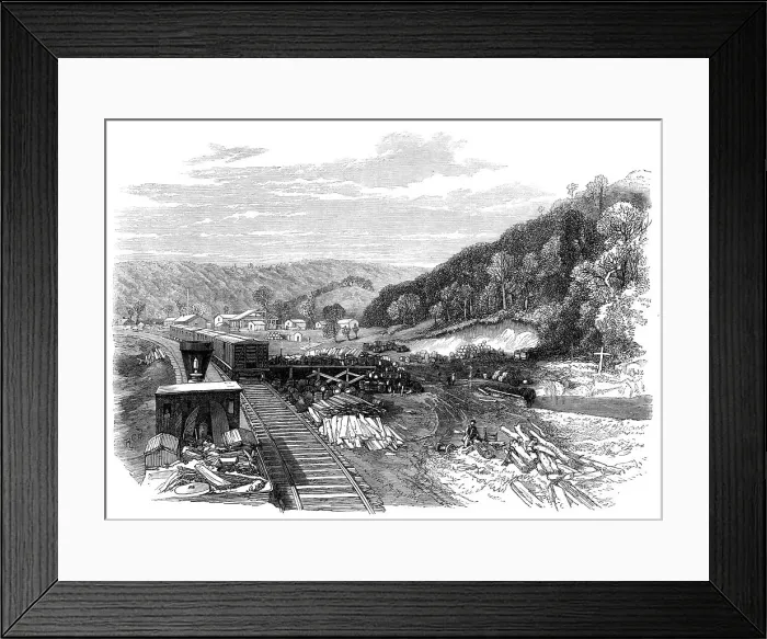 Framed Print : Railway Station at the Franklin Petroleum Oil Works, Pennsylvania, 1864. Creator: Unknown Framed Print : Railway Station at the Franklin Petroleum Oil Works, Pennsylvania, 1864. Creator: Unknown