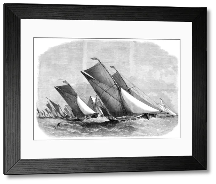Framed Print : Sailing-barge race on the Thames, 1864. Creator: Edwin Weedon Framed Print : Sailing-barge race on the Thames, 1864. Creator: Edwin Weedon