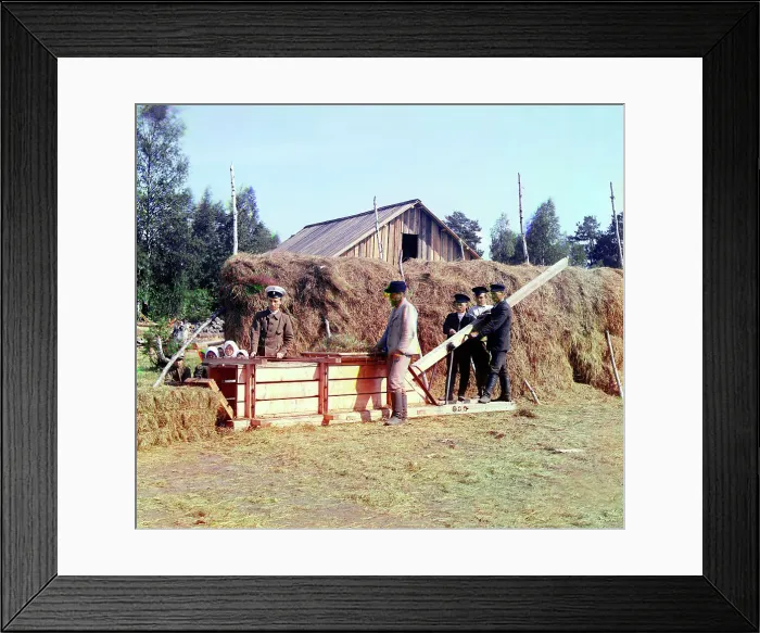 Framed Print : Baling machine for hay, 1915. Creator: Sergey Mikhaylovich Prokudin-Gorsky Framed Print : Baling machine for hay, 1915. Creator: Sergey Mikhaylovich Prokudin-Gorsky