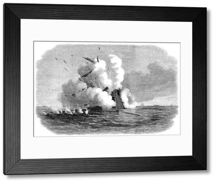 Framed Print : Experiments with the Armstrong 600-pounder against the Warrior floating target, 1864. Creator: Unknown Framed Print : Experiments with the Armstrong 600-pounder against the Warrior floating target, 1864. Creator: Unknown