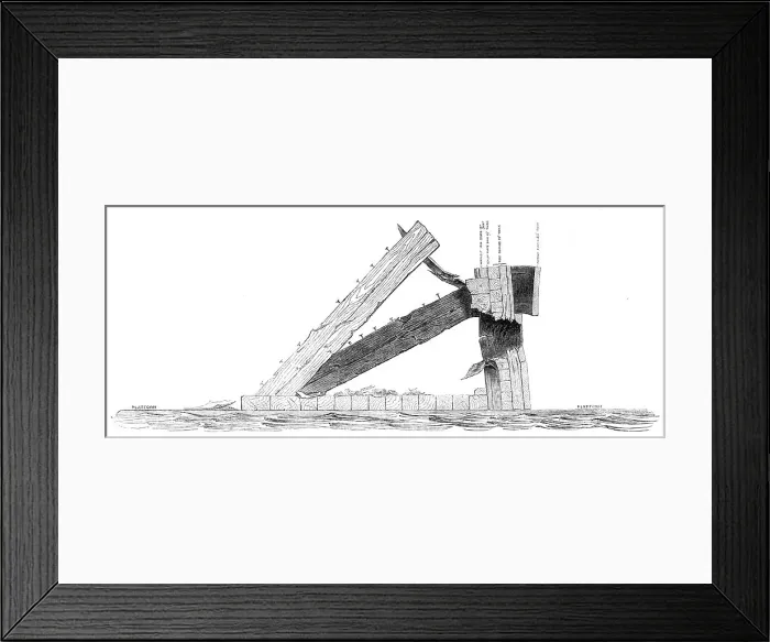 Framed Print : Experiments with the Armstrong 600-pounder against the Warrior floating target, 1864. Creator: Unknown Framed Print : Experiments with the Armstrong 600-pounder against the Warrior floating target, 1864. Creator: Unknown