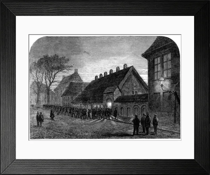 Framed Print : The Schleswig-Holstein Difficulty: the Danish troops leaving the Mint in Altona... 1864. Creator: Unknown Framed Print : The Schleswig-Holstein Difficulty: the Danish troops leaving the Mint in Altona... 1864. Creator: Unknown