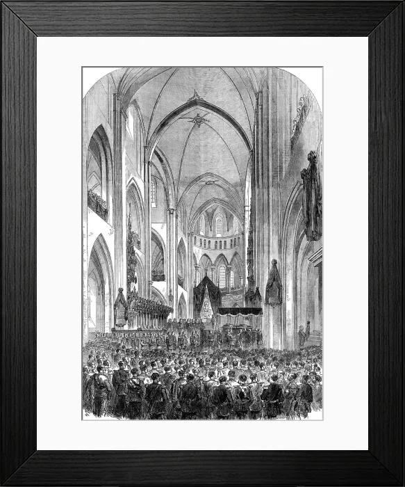 Framed Print : Burial of the late King of Denmark: the coffin being borne to the mausoleum... 1864. Creator: Unknown Framed Print : Burial of the late King of Denmark: the coffin being borne to the mausoleum... 1864. Creator: Unknown