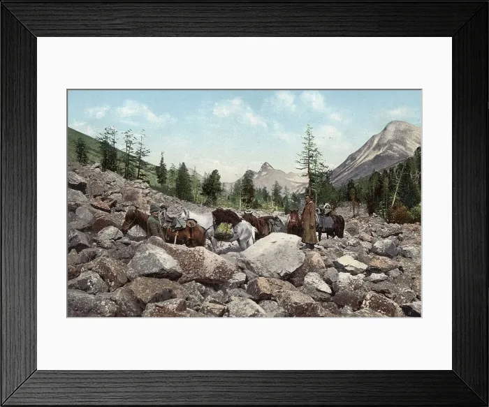 Framed Print : Path Along a Rock Field in the Valley of the Kuragan River, a Tributary of the Katun... 1911-1913. Creator: Sergei Ivanovich Borisov Framed Print : Path Along a Rock Field in the Valley of the Kuragan River, a Tributary of the Katun... 1911-1913. Creator: Sergei Ivanovich Borisov