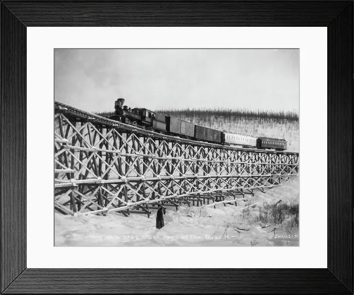 Framed Print : T.V.R.R. Bridge, head of Fox Gulch, 1916. Creator: Frank G. Carpenter Framed Print : T.V.R.R. Bridge, head of Fox Gulch, 1916. Creator: Frank G. Carpenter
