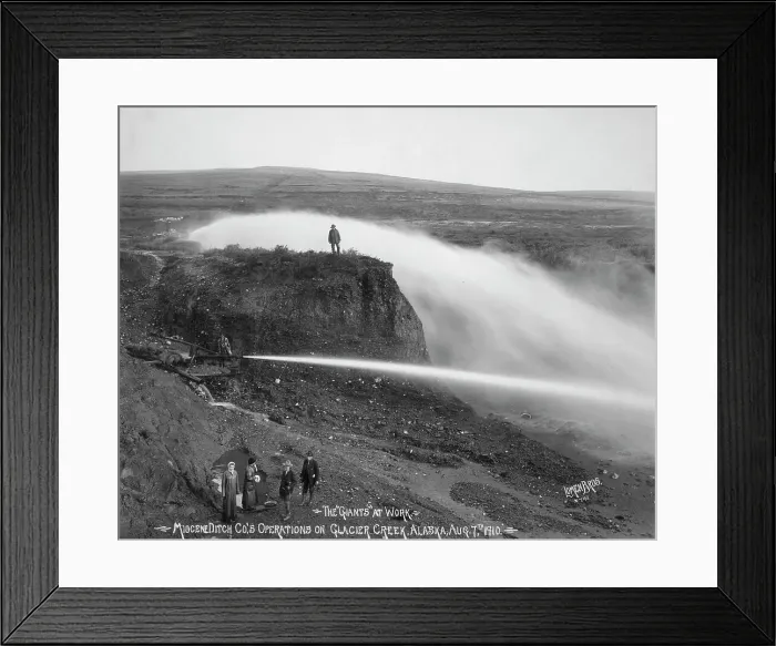Framed Print : Miocene Ditch Company's mining operations on Glacier Creek, 1910. Creator: Lomen Brothers Framed Print : Miocene Ditch Company's mining operations on Glacier Creek, 1910. Creator: Lomen Brothers