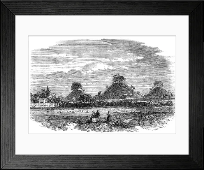 Framed Print : The Bartlow Hills (Grave Mounds of the Romans), Essex, 1864. Creator: Unknown