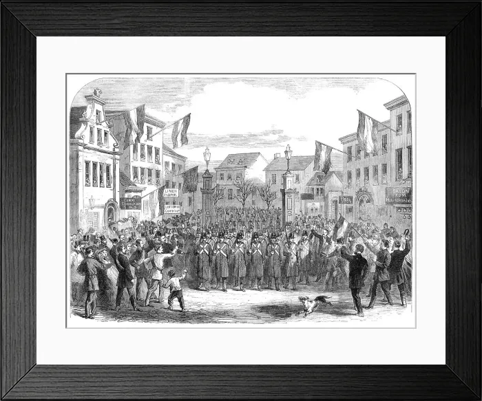 Framed Print : The Schleswig-Holstein Difficulty: entry of the Federal troops...through the Nobis Thor, 1864. Creator: Unknown Framed Print : The Schleswig-Holstein Difficulty: entry of the Federal troops...through the Nobis Thor, 1864. Creator: Unknown