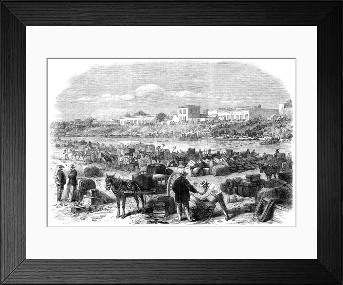 Framed Print : The War in America: the Confederates quitting Brownsville, Texas... 1864. Creator: Unknown Framed Print : The War in America: the Confederates quitting Brownsville, Texas... 1864. Creator: Unknown