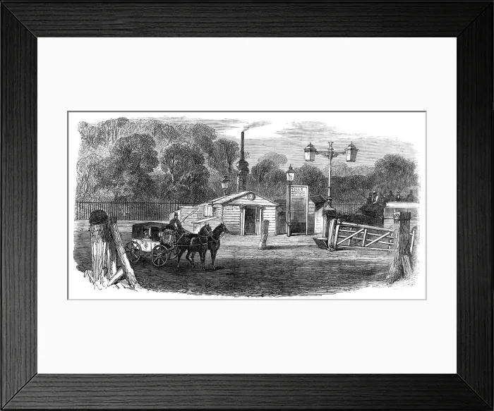 Framed Print : Turnpike-gates in and near London just demolished: Kensington Gate, 1864. Creator: Unknown Framed Print : Turnpike-gates in and near London just demolished: Kensington Gate, 1864. Creator: Unknown