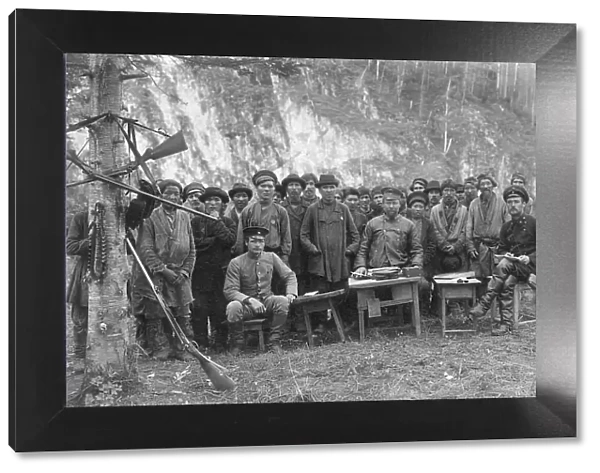 Group of Shoria Men with Members of the Land-Management Expedition, 1913. Creator: GI Ivanov
