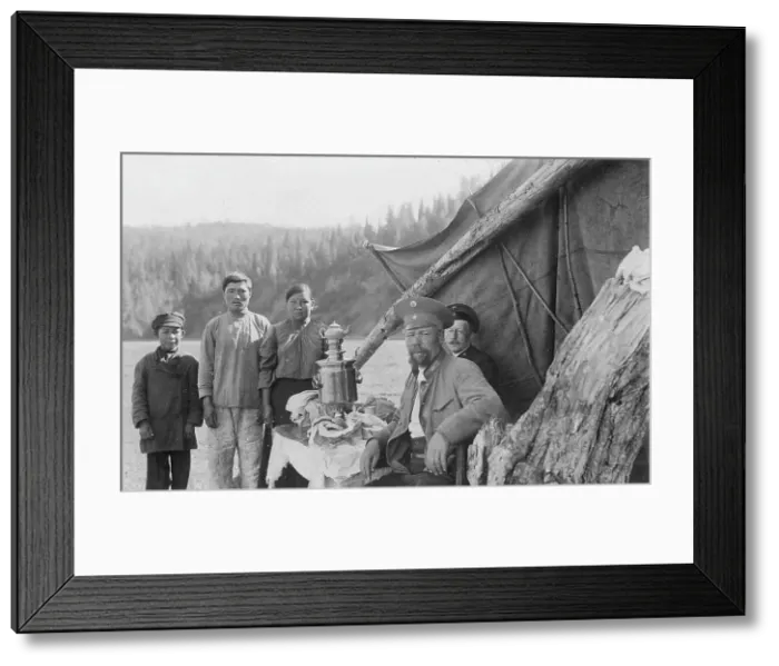 Framed Print : G.I. Ivanov and a Shoria Family at the Table with Samovar Near the Tent, 1913. Creator: GI Ivanov Framed Print : G.I. Ivanov and a Shoria Family at the Table with Samovar Near the Tent, 1913. Creator: GI Ivanov