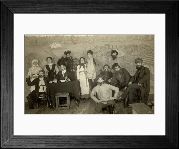 Framed Print : Participants in an amateur performance at the Znamensky Glass Factory, 1915. Creator: S. Ia. Mamontov Framed Print : Participants in an amateur performance at the Znamensky Glass Factory, 1915. Creator: S. Ia. Mamontov