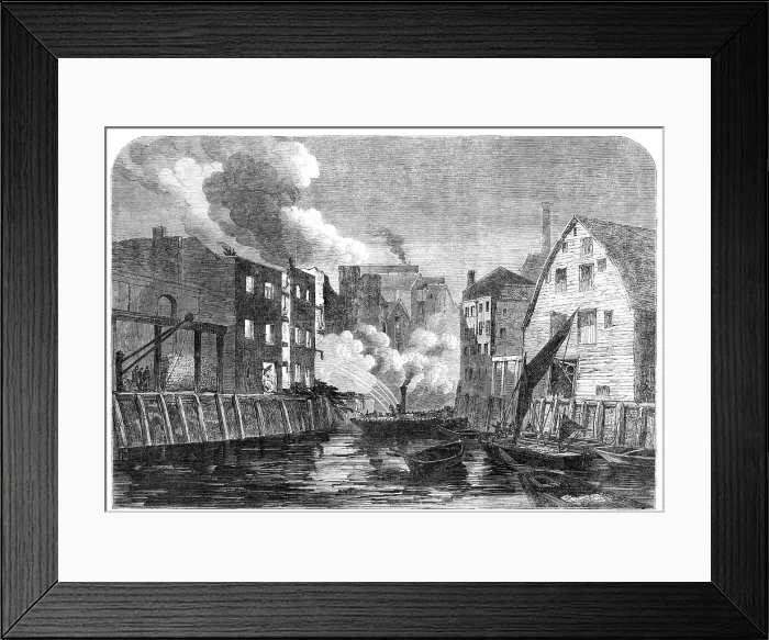 Framed Print : Scene of the fire at Dockhead, Bermondsey, sketched on Saturday morning, 1864. Creator: Unknown Framed Print : Scene of the fire at Dockhead, Bermondsey, sketched on Saturday morning, 1864. Creator: Unknown