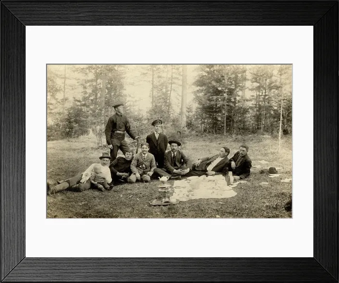 Framed Print : Employees of the Znamensky glass factory on a forest walk in the vicinity of the village, 1910-1913. Creator: S. Ia. Mamontov Framed Print : Employees of the Znamensky glass factory on a forest walk in the vicinity of the village, 1910-1913. Creator: S. Ia. Mamontov
