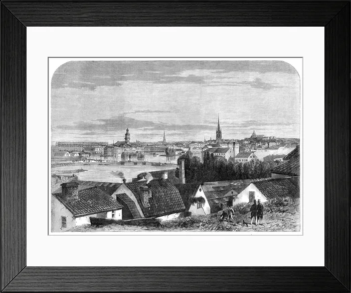 Framed Print : Visit of the Prince and Princess of Wales to Sweden: general view of the city of Stockholm, 1864. Creator: Unknown Framed Print : Visit of the Prince and Princess of Wales to Sweden: general view of the city of Stockholm, 1864. Creator: Unknown