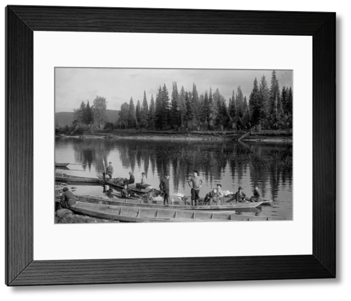 Framed Print : The Land-Management Expedition Boats on the Mrassu River Near the Ulus Taska, 1913. Creator: GI Ivanov Framed Print : The Land-Management Expedition Boats on the Mrassu River Near the Ulus Taska, 1913. Creator: GI Ivanov