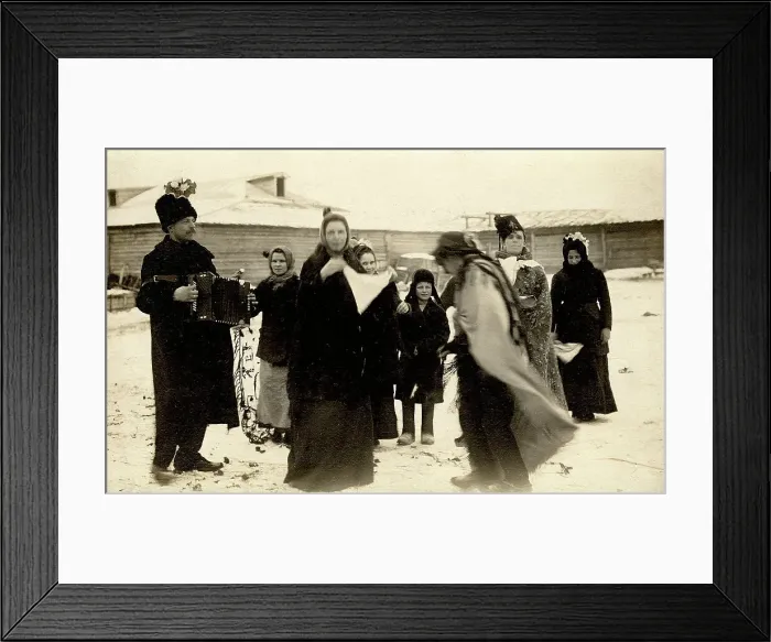 Framed Print : Mummers on the streets of the Znamensky Glass Factory on Christmastide, 1913-1914. Creator: S. Ia. Mamontov Framed Print : Mummers on the streets of the Znamensky Glass Factory on Christmastide, 1913-1914. Creator: S. Ia. Mamontov