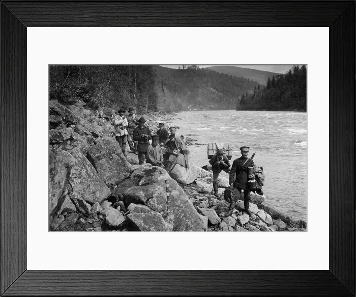 Framed Print : Members of the Expedition Detouring the Mrasskii Rapid, 1913. Creator: GI Ivanov Framed Print : Members of the Expedition Detouring the Mrasskii Rapid, 1913. Creator: GI Ivanov