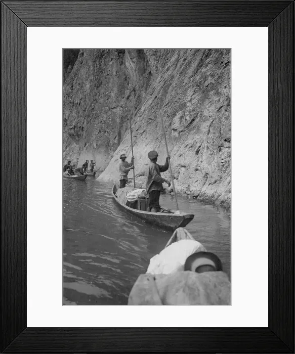 Framed Print : Members of the Land-Management Expedition on the Boats by the Mrassu River Steep Shore... 1913. Creator: GI Ivanov Framed Print : Members of the Land-Management Expedition on the Boats by the Mrassu River Steep Shore... 1913. Creator: GI Ivanov