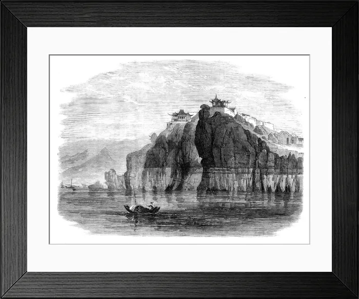 Framed Print : Views in China: the cliff and temple at Hukau, 1864. Creator: Unknown Framed Print : Views in China: the cliff and temple at Hukau, 1864. Creator: Unknown