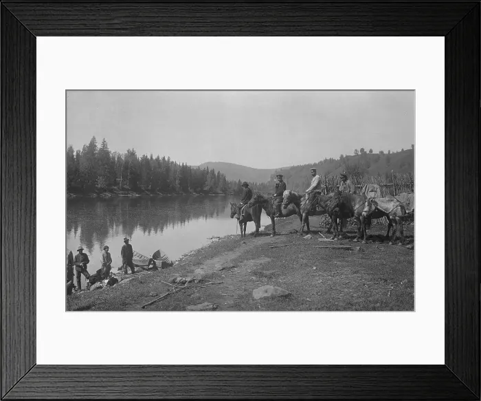 Framed Print : The Land-Management Expedition Boats and Horses on the Mrassu River Shore, Near the Ulus... 1913. Creator: GI Ivanov Framed Print : The Land-Management Expedition Boats and Horses on the Mrassu River Shore, Near the Ulus... 1913. Creator: GI Ivanov