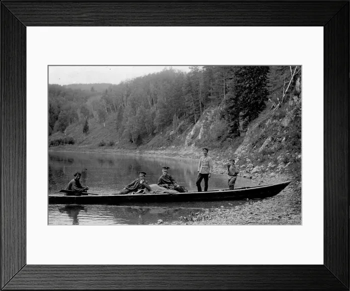Framed Print : A Land-Management Expedition Boat by the Shore of the Mrassu River, 1913. Creator: GI Ivanov Framed Print : A Land-Management Expedition Boat by the Shore of the Mrassu River, 1913. Creator: GI Ivanov