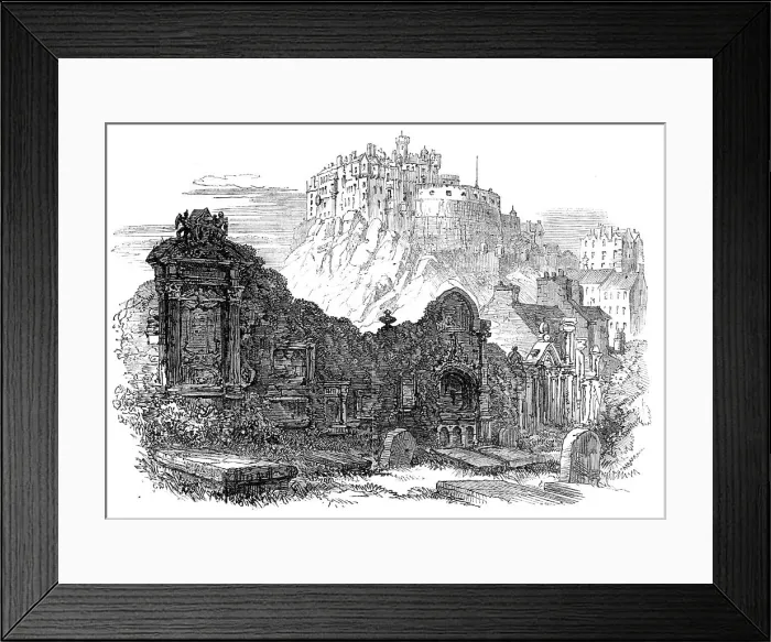 Framed Print : Edinburgh: the Castle, from the Greyfriars Cemetery, 1864. Creator: Unknown Framed Print : Edinburgh: the Castle, from the Greyfriars Cemetery, 1864. Creator: Unknown