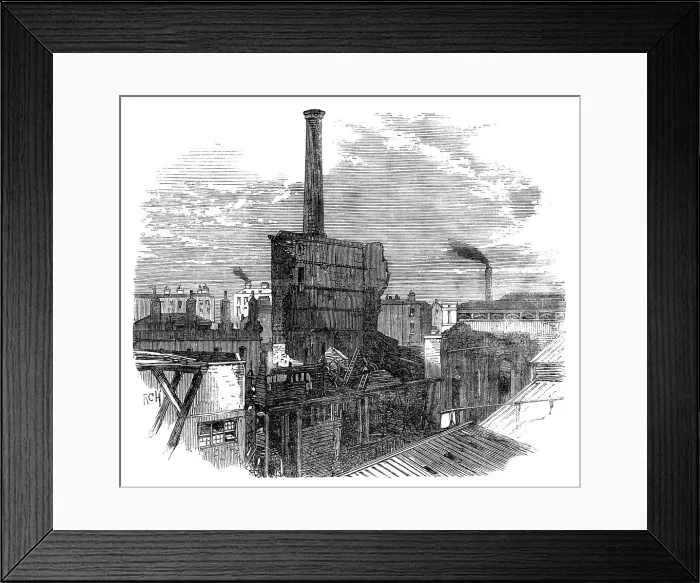Framed Print : Ruins of the Patent Steam Wheel-Works, Pimlico, destroyed by fire, 1864. Creator: Unknown Framed Print : Ruins of the Patent Steam Wheel-Works, Pimlico, destroyed by fire, 1864. Creator: Unknown