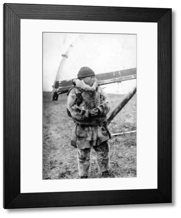 Framed Print : Chukchi boy in national clothes, kukhlyanka, fur pants, 1910-1929. Creator: Ivan Emelianovich Larin Framed Print : Chukchi boy in national clothes, kukhlyanka, fur pants, 1910-1929. Creator: Ivan Emelianovich Larin