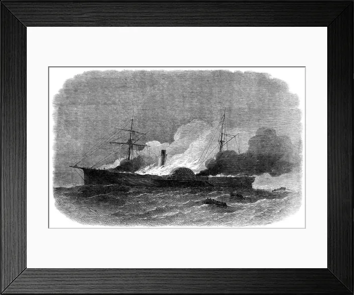 Framed Print : Burning of the United States mail-steamer Roanoke, off St. George's, Bermuda... 1864. Creator: Smyth Framed Print : Burning of the United States mail-steamer Roanoke, off St. George's, Bermuda... 1864. Creator: Smyth