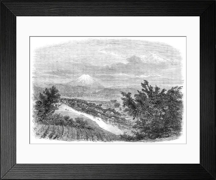Framed Print : Scenes in Japan: the mountain Fusiyama, viewed from near Yokohama, 1864. Creator: Mason Jackson